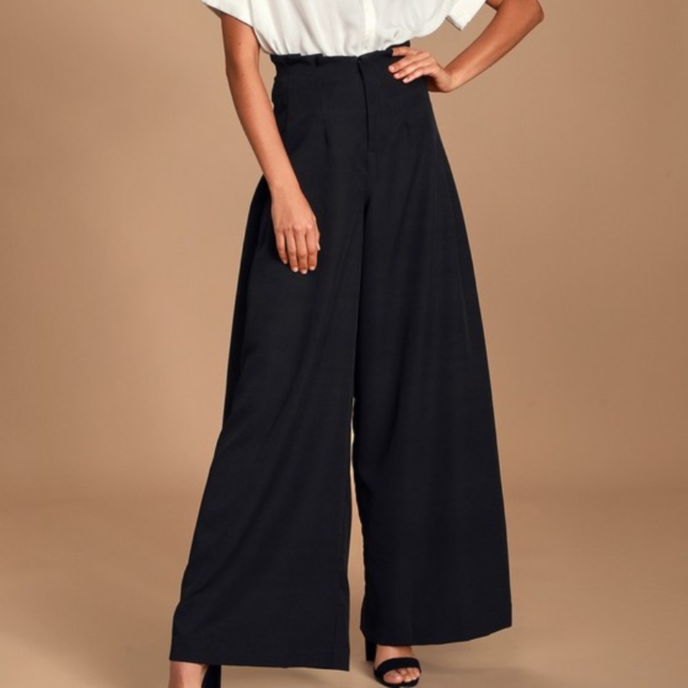 High Waist Wide Leg Paper Bag Pants